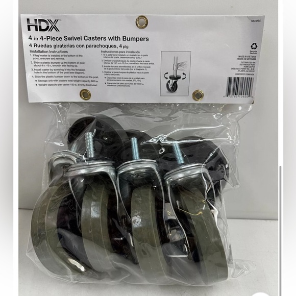 HDX 4 in 4-Piece Swivel Casters with Bumpers - Picture 1 of 13